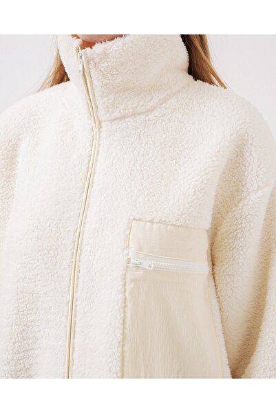 Modamorfo 55446 Zippered Oversize Plush Coat - Beige