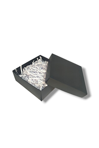 STE Siyah Renk Hediye Kutusu 15x15x06 cm - Hazır Yapılı - Beyaz Kırpıklı