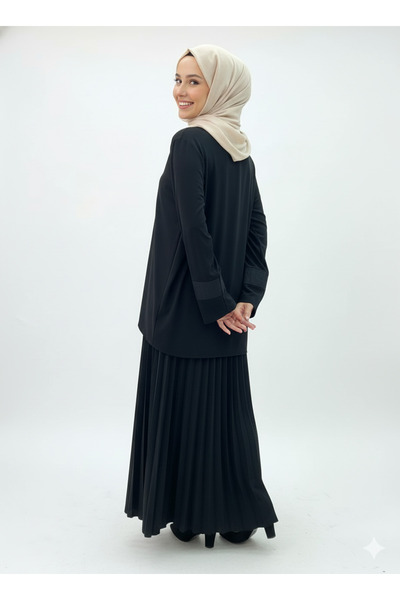 CELTMODA Women's Parachute Detail Sandy Skirt-Blouse Hijab Set - Black