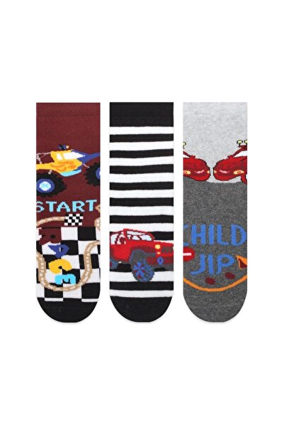 SEMOOR 3'lü Jip Desenli Kaydırmaz Baskılı Havlu Erkek Çocuk Çorabı