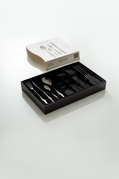 Malooki Textured Silver Cutlery Set – 6 people, 24 Pieces with Premium Design