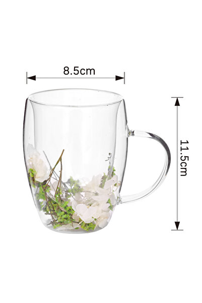 Malooki Glass mug with dried flowers – Green and white