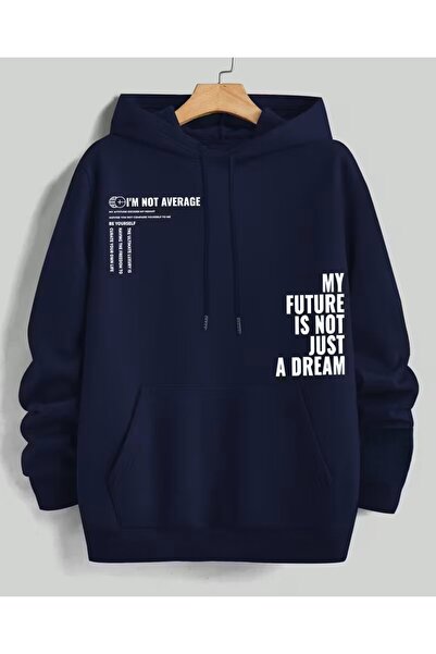 MODA TRENDGREY>Lacivert baskılı kanguru sveathişirt