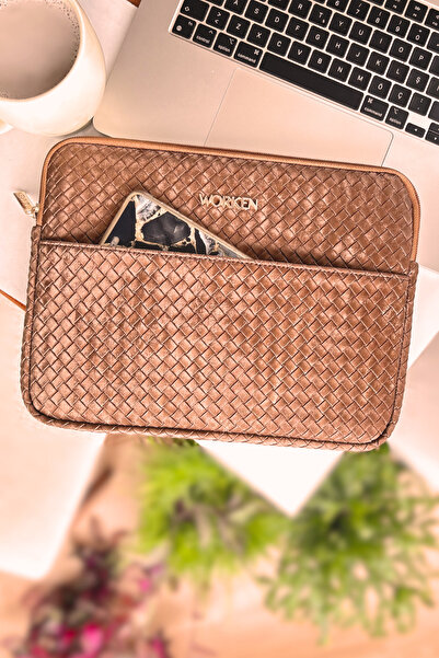 worken حافظة تابلت ماك بوك مقاس 13/14 بوصة من جلد نوبوك، مقاومة للماء، مقاومة للصدمات، مع جيب، بسحاب، لون أسمر