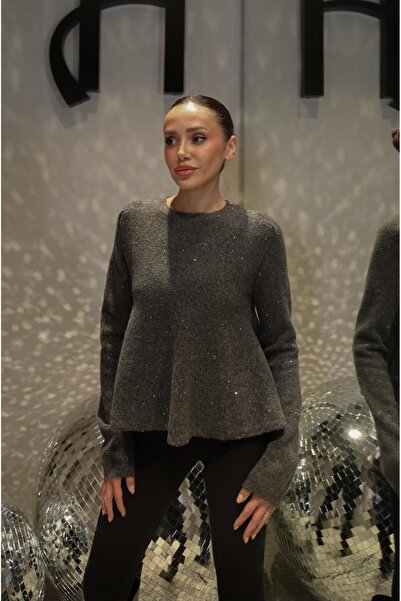 Havoş Smoked Peplum Sequin Glitter Sweater
