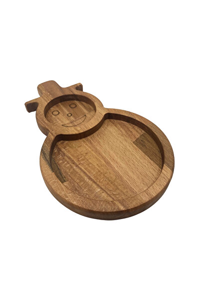 GOLDENWOODEN Christmas Presentation Plate Christmas Snowman Natural Wooden Cookie Plate (Beech / Hawthorn)(1 Piece)