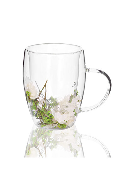 Malooki Glass mug with dried flowers – Green and white