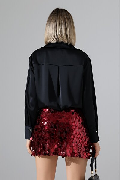 Hisleria Women's Sequin Shorts Mini Skirt - Red