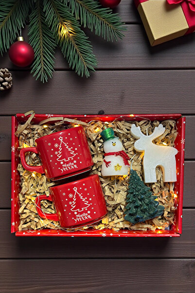 Zemtigo Çay Kahve Fincan Takımı Ve Kardan Adam & Geyik & Çam Ağacı Mum Led Işıklı Kutulu Yılbaşı Hediye Seti