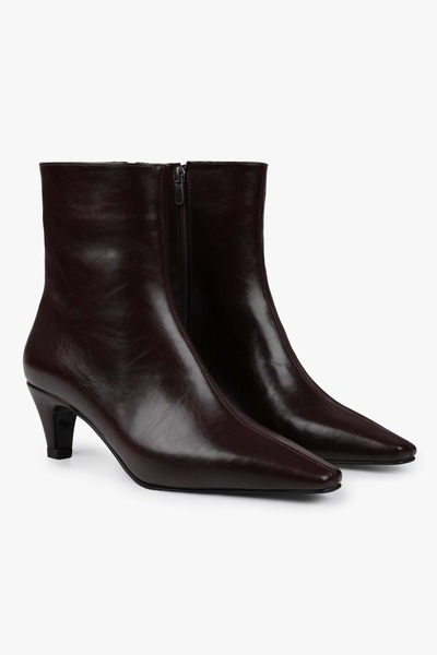 Shoeberry Women's Lulu Burgundy Leather Short Heeled Boots