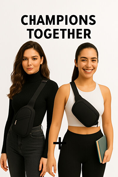 Sofia Women's Black Sold as a Set 3 Zipper Bags and Crossbag Strap Waist Bag