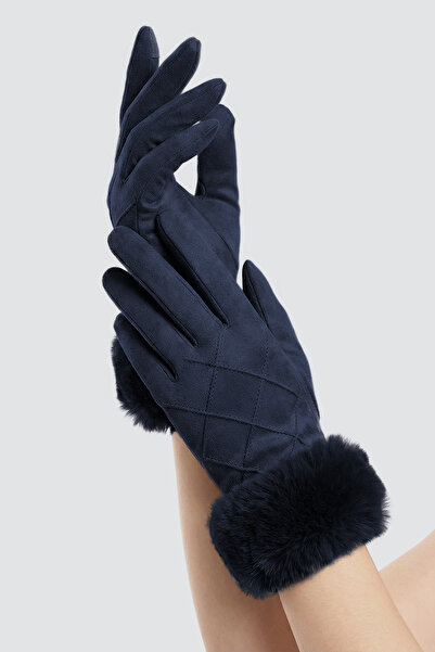 robanu قفازات نسائية من جلد الغزال باللون الأزرق الداكن متوافقة مع شاشة اللمس