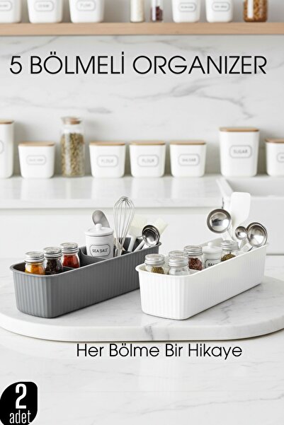 Transformacion 5 Compartment Kitchen Organizer Box Gray & White Set of 2 Spic...