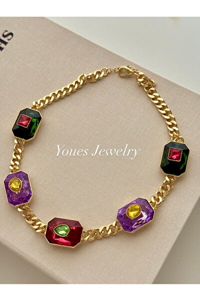 YOUES JEWELRY ÇELİK BAGET TAŞLI KOLYE