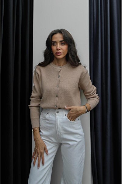 Havoş Camel Alona Crew Neck Cardigan