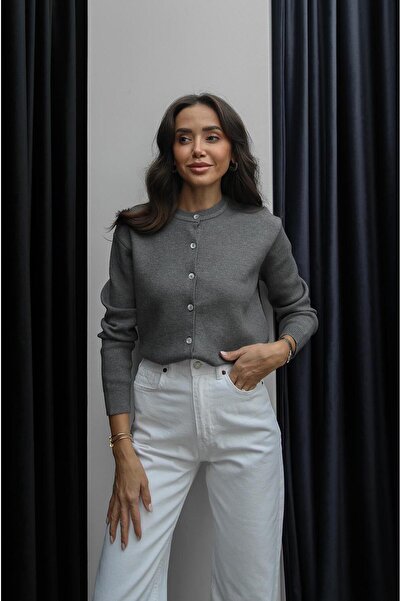 Havoş Gray Alona Crew Neck Cardigan