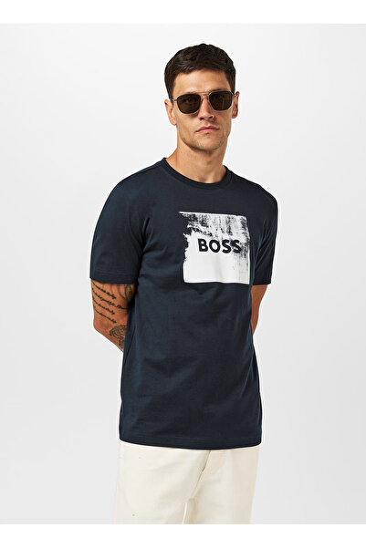 BOSS Bisiklet Yaka Lacivert Erkek T-Shirt Te_Wheel