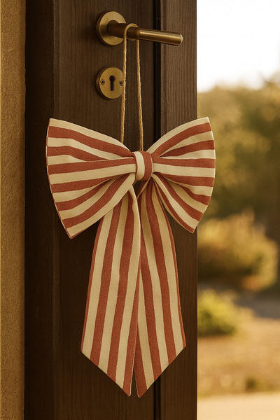 Mirilliahome Στολίδι με ριγέ λινό φιόγκο για πόρτα |   Διακοσμητικό Στολίδι Πόρτας με Κρεμάστρα 28x15 εκ.