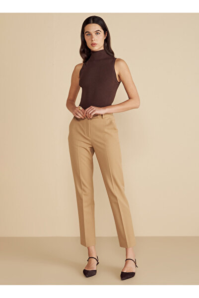 BROOKS BROTHERS Normal Bel Regular Fit Camel Kadın Pantolon Regular Fit Pilel...