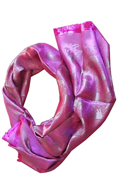 Lakshmi Luxury Oriental Silk Scarf, Fuchsia with Elephants, 160 x 60 cm