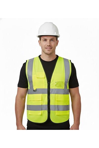 Generic High-quality safety vest for engineers, compliant with EN 20471 specifications, multi-pocket, 360-degree high-visibility reflective.