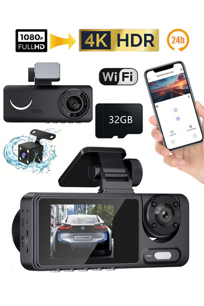 Makrystorm مسجل فيديو رقمي للسيارات عالي الدقة ثلاثي القنوات، كاميرا ثلاثية ا...