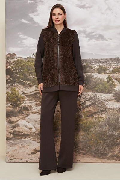 Alvina Pants and Fur Detail Suit 46096