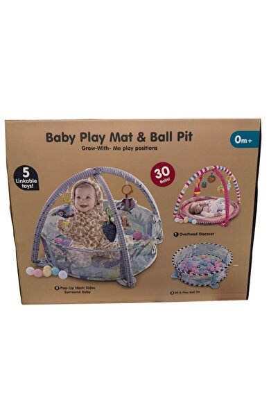 Cute Baby 5-in-1 Baby Play Gym Mat with Ball Pit, Sensory Toys, Mirror, Headrest, Non-Slip