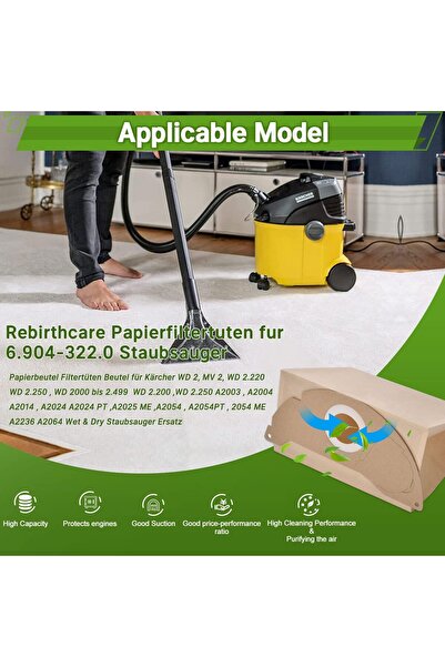 OEM Vacuum Cleaner Bags for Karcher WD2 MV2 - 15pcs, Replacement Paper Filter, Wet & Dry Accessories