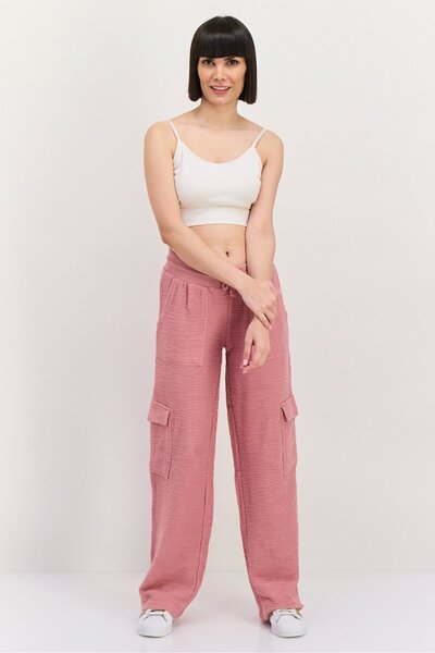 Roxy Women Regular Fit Fleece Wide Pants, Mauve