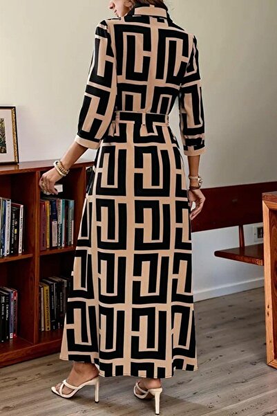 Mossta Μακρύ φόρεμα με μονόχρωμο μπλουζάκι με κουμπιά μπροστά - κίτρινο