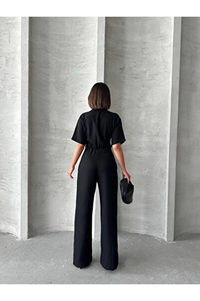 ZENGEZUR MALL Nrzsnt Long Linen Jumpsuit S255059 Black (84135) (Size: m)