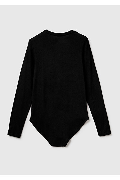 United Colors of Benetton Women's black modal and cashmere blend long sleeve bodysuit