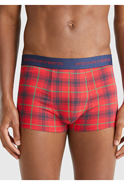 United Colors of Benetton Men's Red Xmas Printed Cotton Boxer