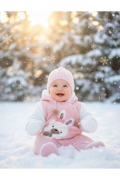 Trim Combinezon pufos, pentru bebeluși, design de iepuraș, ideal pentru iarnă
