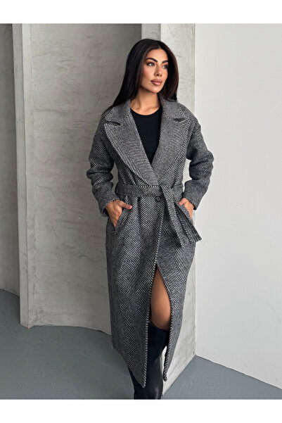 FERZOLAİO Ria Fish Scale Black Cashmere Coat