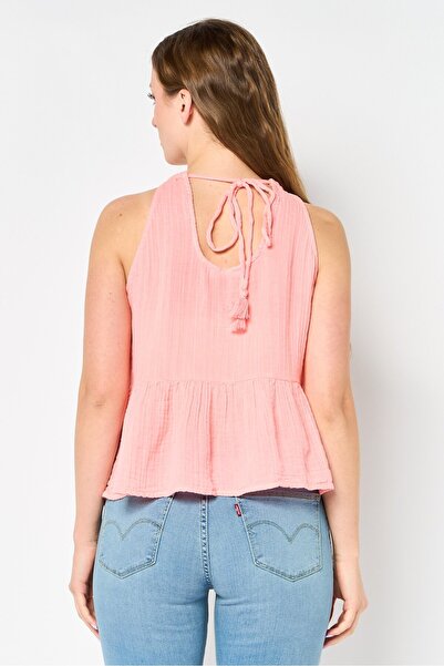 PROMOD Women Round Neck Sleeveless Plain Tank Top, Pink