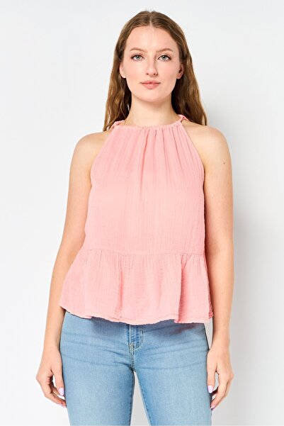 PROMOD Women Round Neck Sleeveless Plain Tank Top, Pink