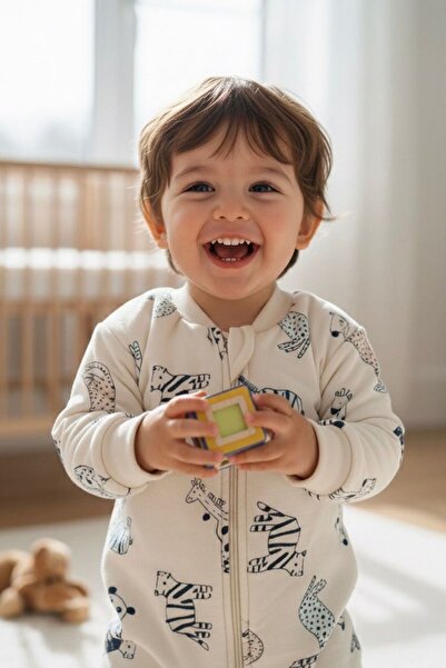 Minigimin Cicileri My Little One's Zebra Patterned Boys' Winter Sleeping Bag - Cream