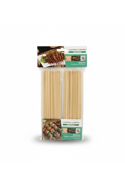 Generic طقم اعواد خشب البامبو للشوي + ملقاط مقاوم للصدأ 35 سم