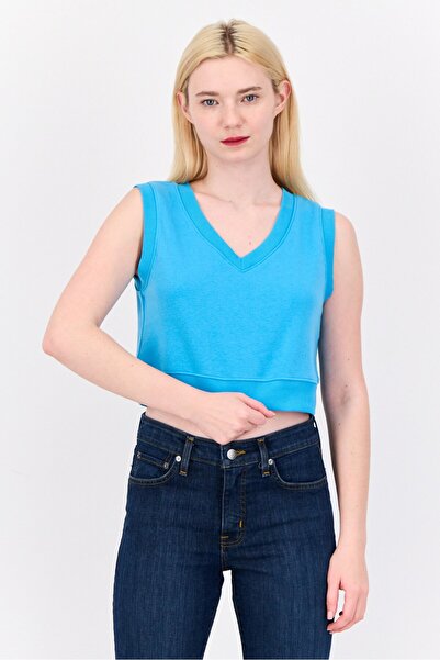 Don't Call Me Jennyfer Women V Neck Sleeveless Textured Tank Top, Blue