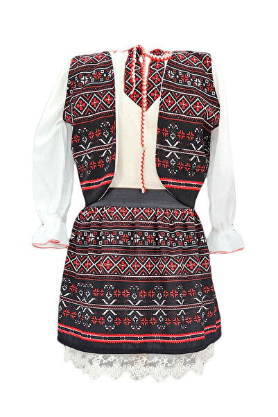 fantasialand Costum traditional fetite 3 piese culoare negru-rosu