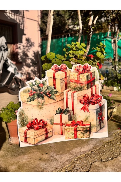 Nice events Yılbaşı temalı ayaklı pano (hediye paketleri) 60 cm yükseklik*70 ...