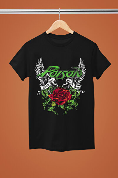 MAGORS تي شيرت روك قطني مطبوع عليه عبارة POISON THE ROCK BAND بأكمام قصيرة وق...