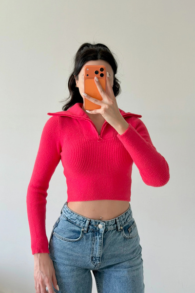 Eka Pulover crop fucsia pentru femei 1014-2022