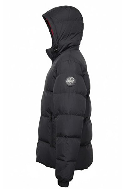 Plus Scorpion Geacă Bărbați Puffer, Călduroasă, Cu Glugă – Negru/Roșu