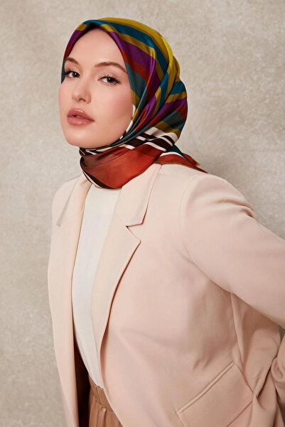 Levidor Kare Desen Twi̇ll İpek Eşarp-Petrol Maviz