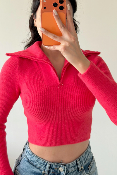 Eka Pulover crop fucsia pentru femei 1014-2022