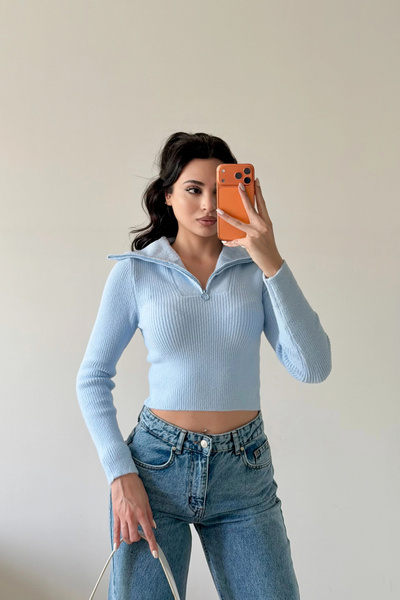 Eka Pulover crop albastru pentru femei 1014-2022