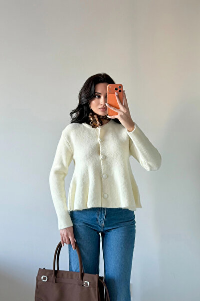 Eka Women's Ecru Skirt Flared Knit Cardigan 1014-2525